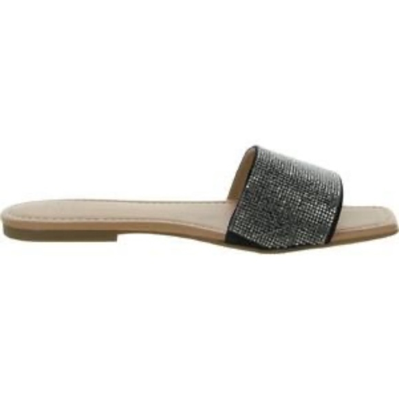BRAND NEW INC Womens Nataliah Black Embellished Square Toe Slide Sandals - Picture 2 of 3